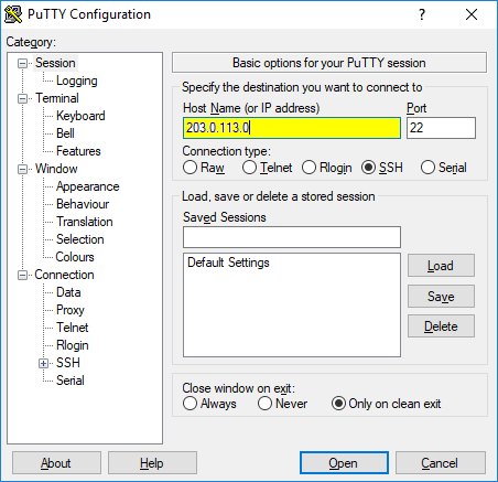 Enter MAC Address on Putty Software