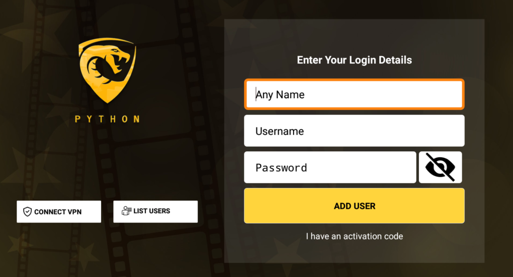 Enter the username and password to stream Python IPTV
