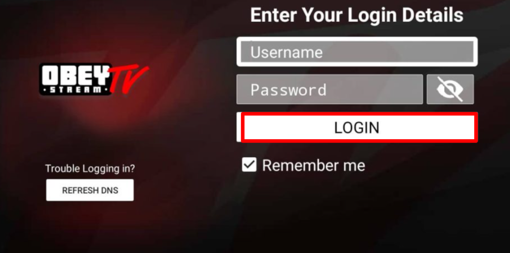 Click on LOGIN option on Obey TV Stream to stream Obey Stream TV