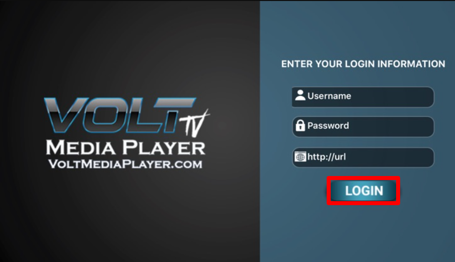 Hit the Login option to stream Volt TV Media Player