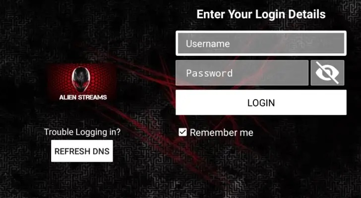 Log in to Alien Streams IPTV