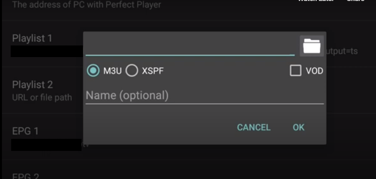 Select the M3U option