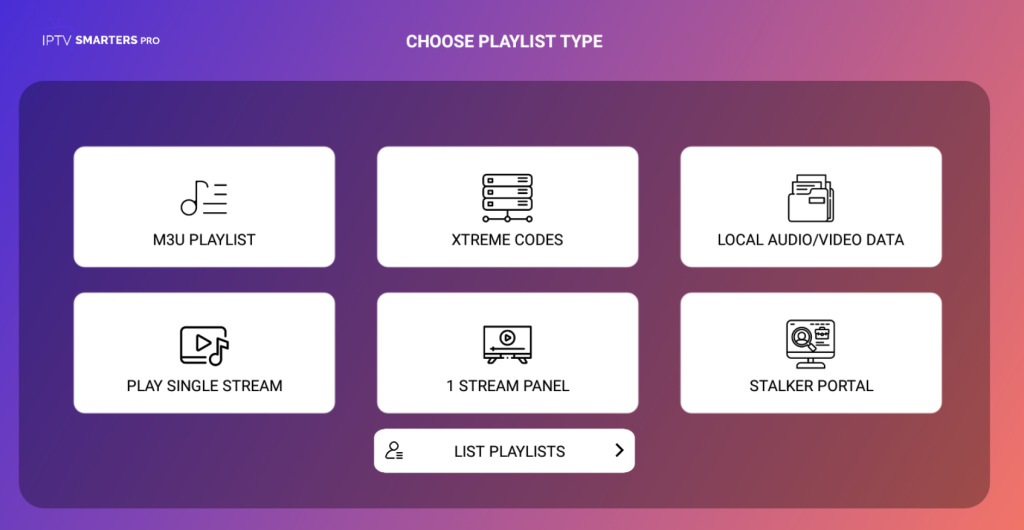 Select the Playlist type to stream IPTV on Nvidia Shield