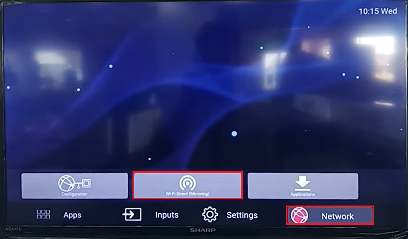 Select the Network option on Sharp Aquos TV