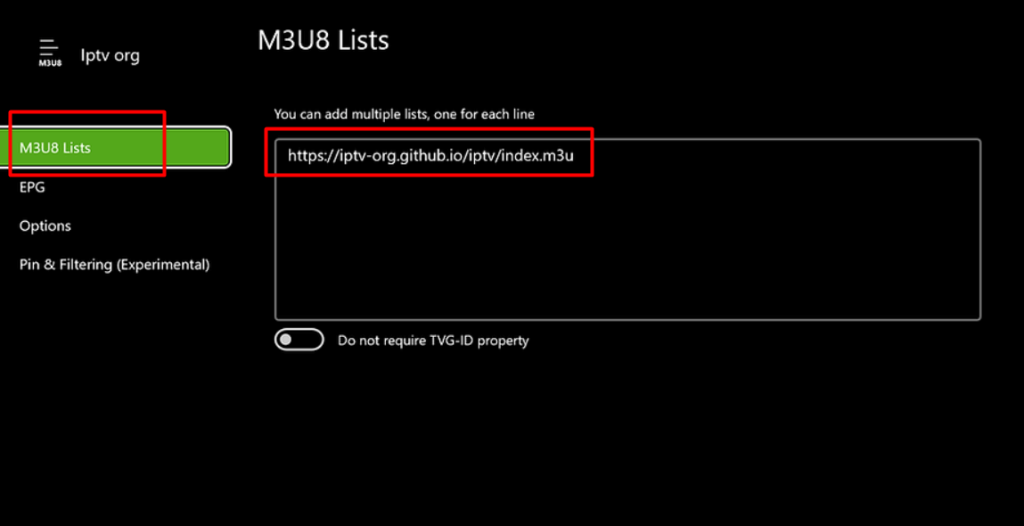 Enter the M3U8 URL to access IPTV playlist