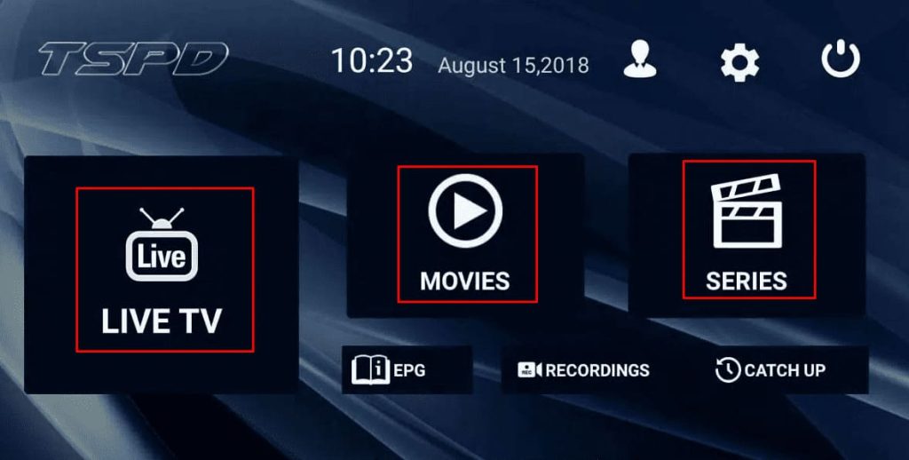 TSPD IPTV Home screen