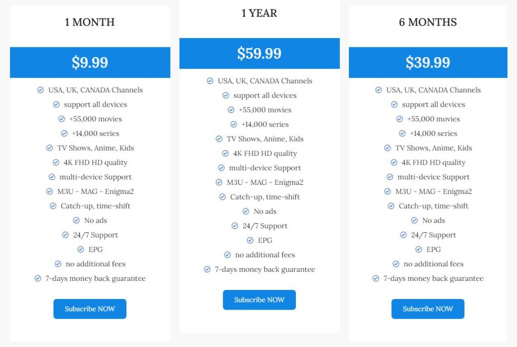 Subscription plans of Azure TV IPTV