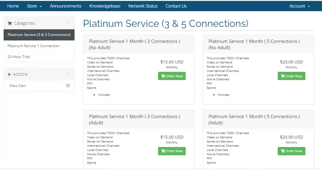 Subscription plans of Bright Lights Entertainment IPTV