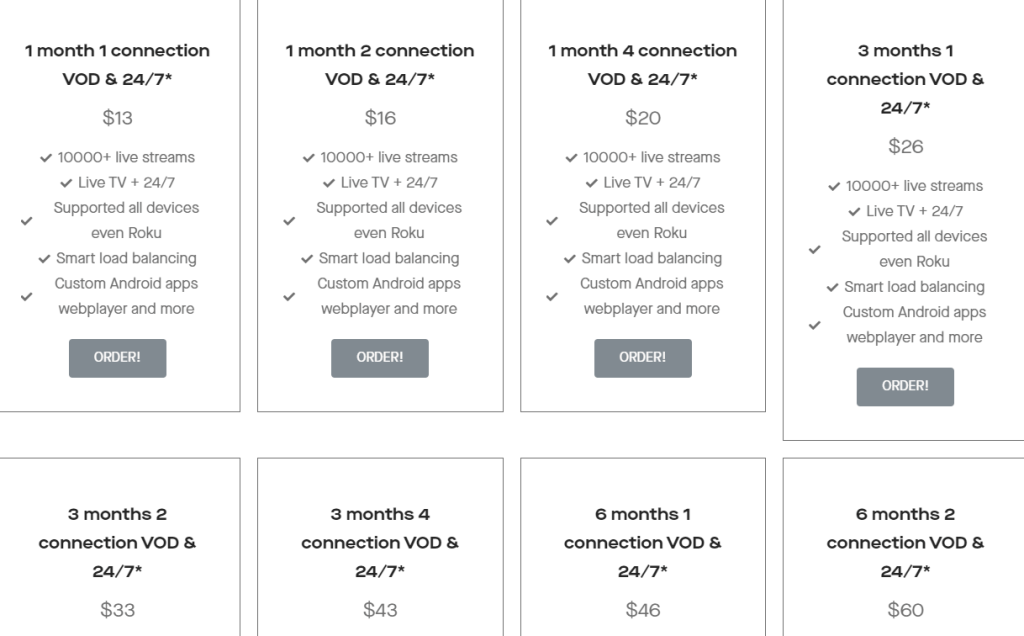 Subscription plans of DC Streams IPTV