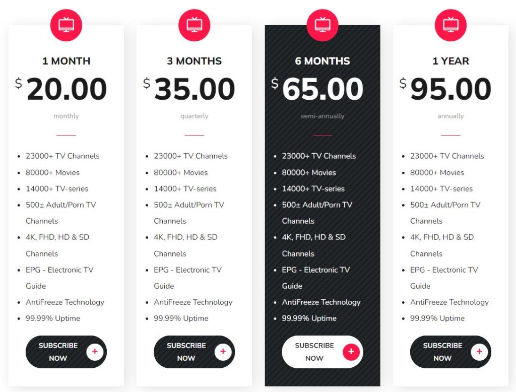 Subscription plans of IPTV FUSIONZONE