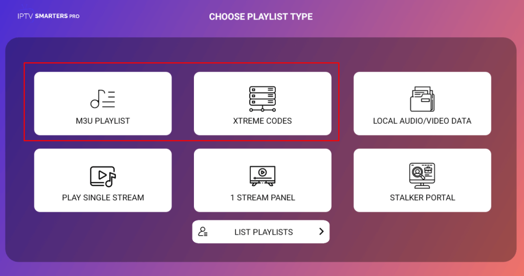 Select a playlist type