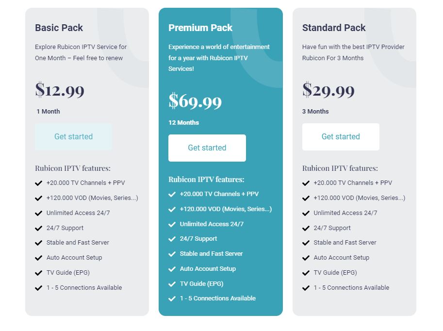 Subscription plans of Rubicon IPTV