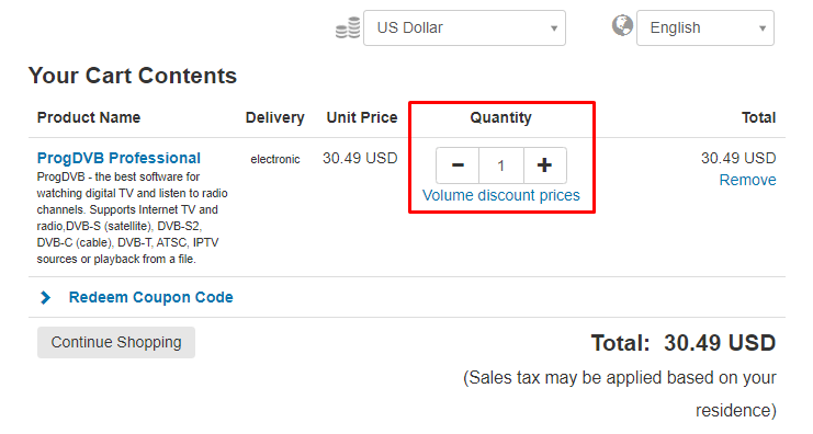 Select quantity