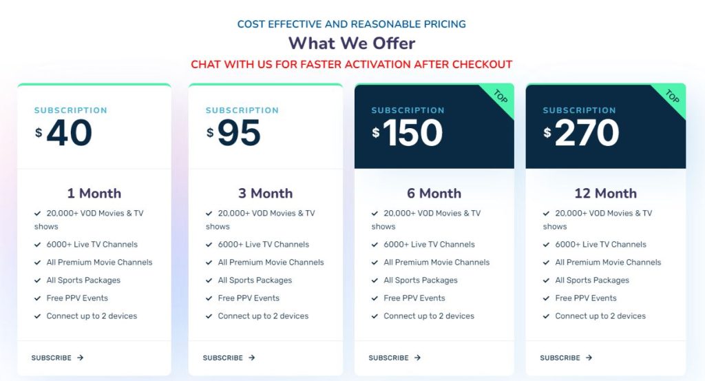 Cloud9 IPTV subscription plans