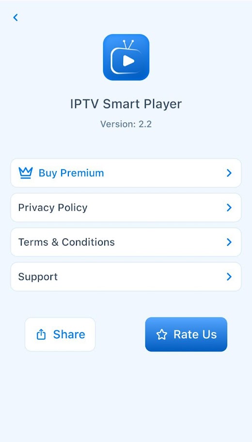 Tap the Buy Premium button to subscribe to IPTV Smart Player