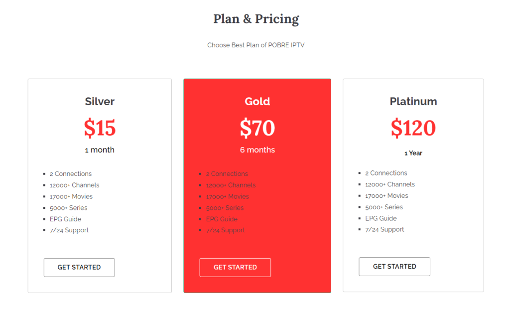 Subscription Plans of Pobre IPTV