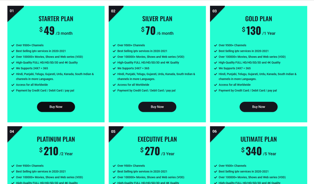 Subscription plans of Town IPTV