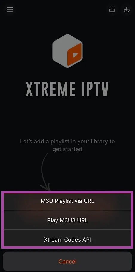 Choose the playlist format to stream IPTV on Xtream IPTV Player