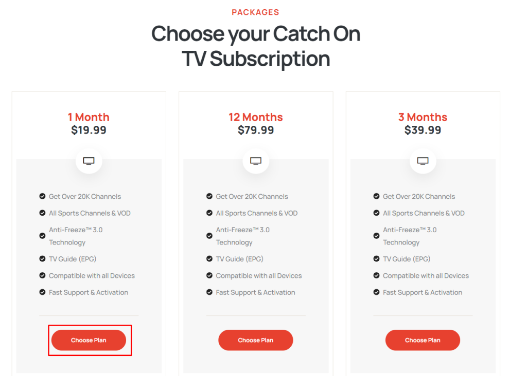 Subscription plans of CatchON TV