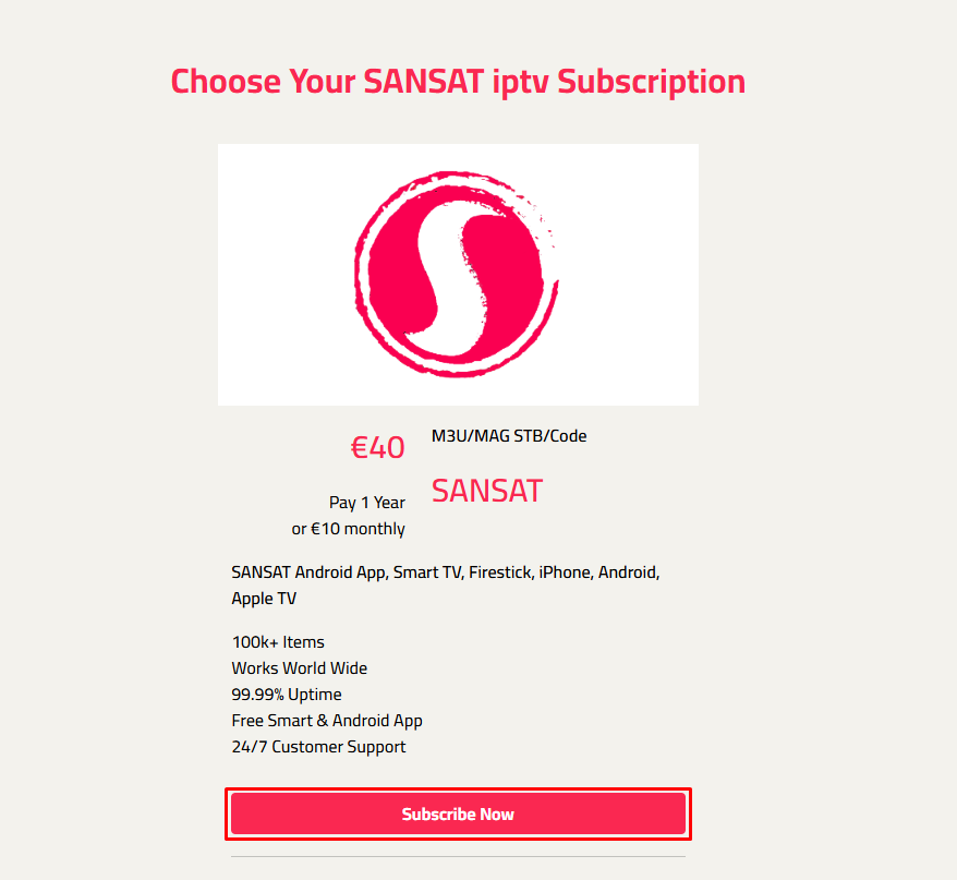 Subscription plans of Sansat IPTV